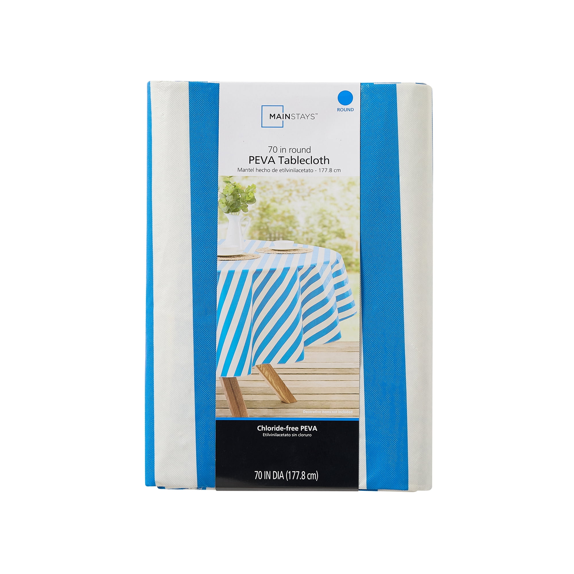 Mainstays Summer Fun Tablecloth, Indoor & Outdoor Table Decoration 70" Round - Blue Striped