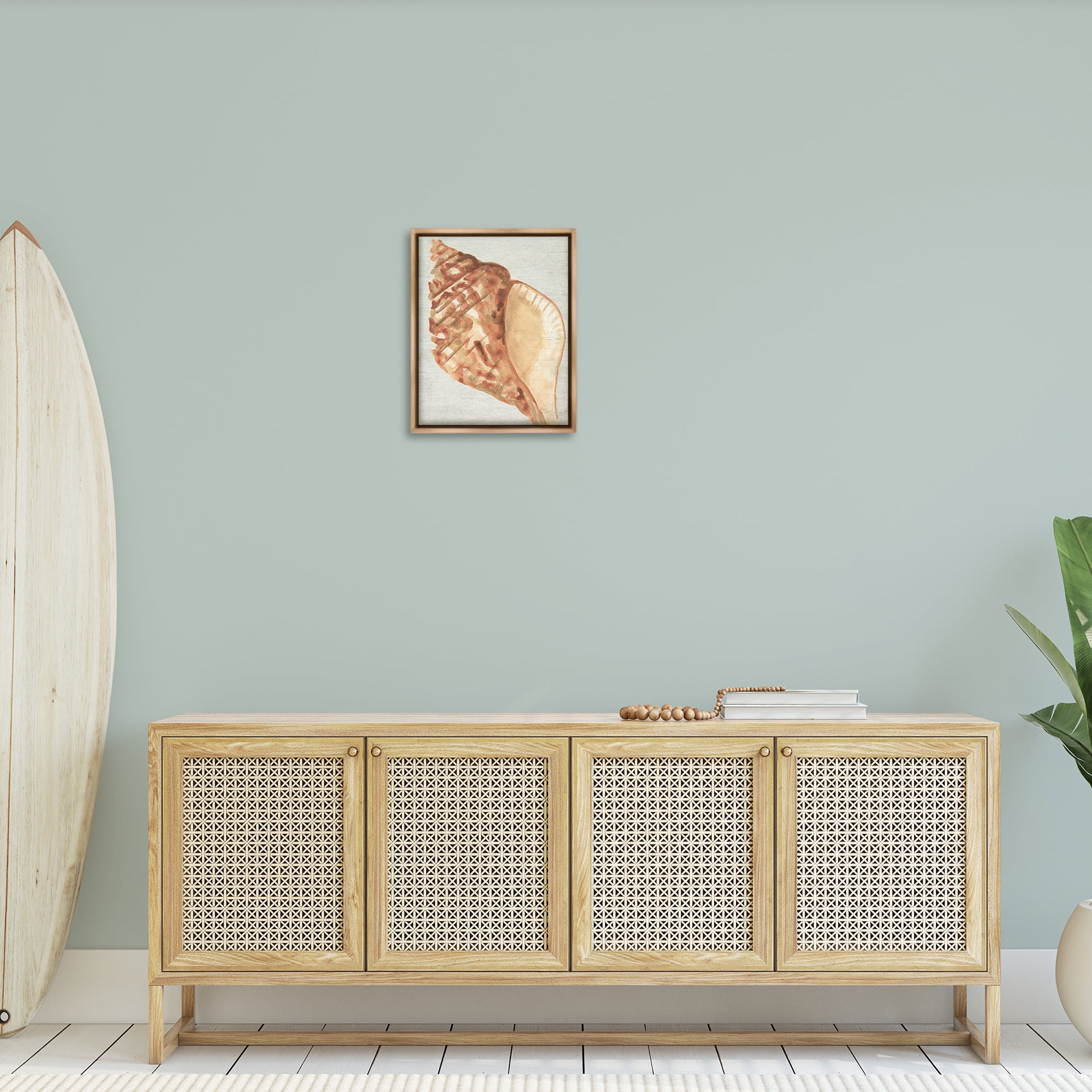 Stupell Industries Tan Conch Shell Nautical & Beach Painting Brown Floater Framed Canvas Art Print Wall Art, 17 x 21