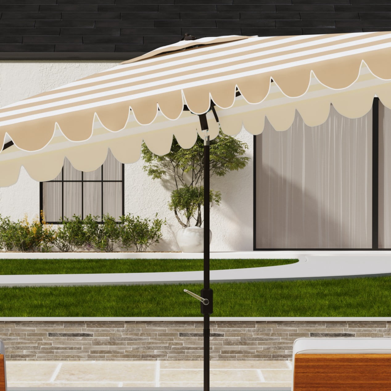 SAFAVIEH Vienna 6.5' X 10' Market Crank Patio Umbrella, Beige