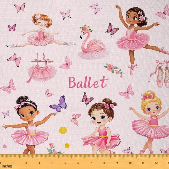 jejeloiu Cute Ballet Girls Fabric by the Yard 1 Yard,Romantic Flower Floral Home Decor Fabric by the Yard,Flamingo Butterfly Sewing Fabric For Child,Ultra Soft Home Decor