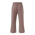 thumbnail image 7 of Capris Womens Cotton Linen Knee Length Elastic Waist Drawstring Bermuda Shorts Casual Beach Shorts with Pockets, Light Brown 20" Inseam M, 7 of 7