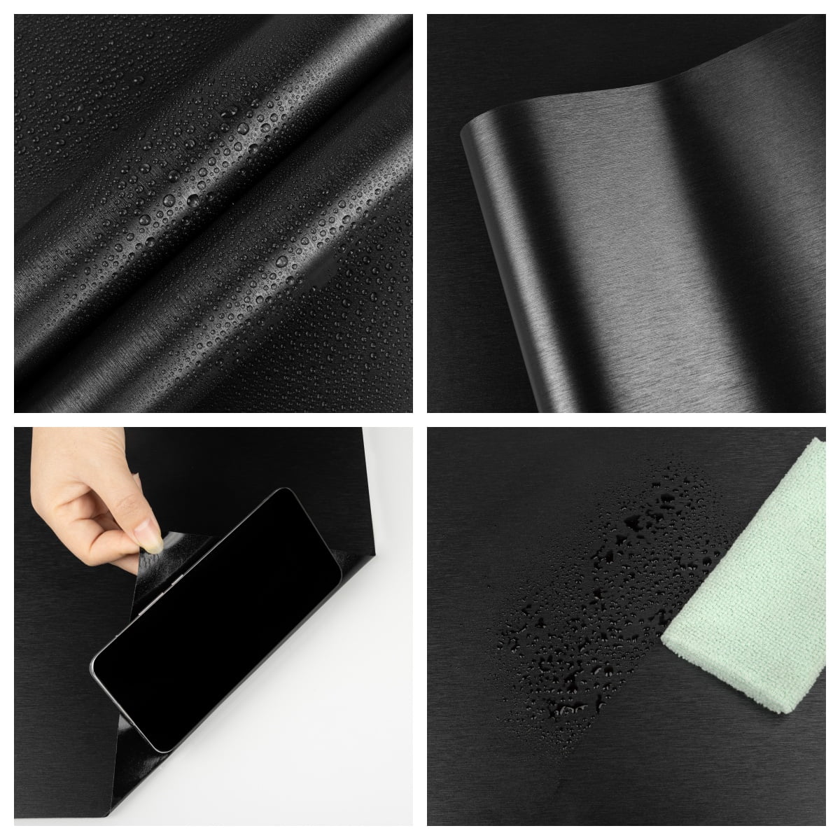 Abyssaly black Wallpaper, 15.7" x 78.7" Peel and Stick Wallpaper Self-Adhesive Removable Contact Paper for Cabinets, Home Decoration, Wall Covering, Furniture Renovation