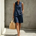 thumbnail image 2 of Women's Linen Blend Collared Sleeveless Half Button Tank Bermuda Shorts 2 Piece Outfit, Solid Loose Beach Casual Matching Set Navy L(L), 2 of 7