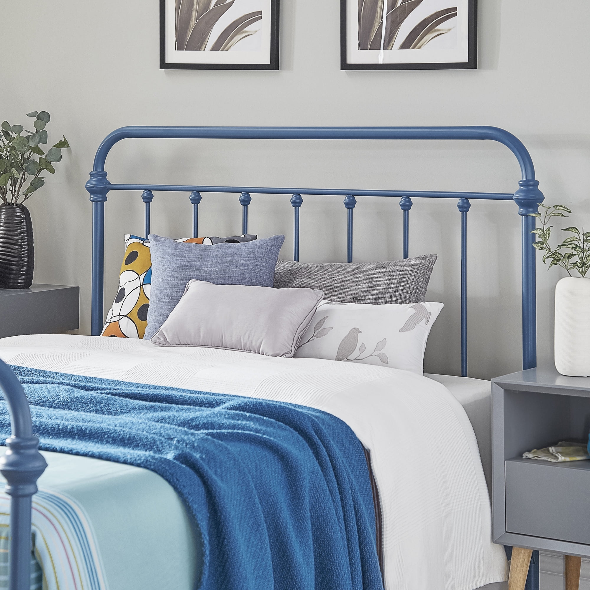 Weston Home Nottingham Spindle Metal Queen Headboard, Blue Steel