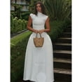 thumbnail image 3 of White Sleeveless High-Neck Fitted Pleated Maxi Dress For Women, 3 of 5