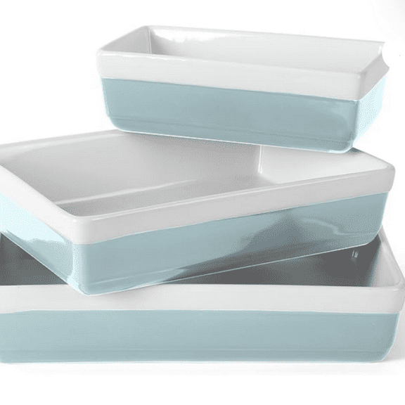 3 Piece Oven to Table Stoneware Bakeware, Baking Dish & Casserole Set - Dusty Blue