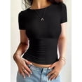 thumbnail image 4 of Womens Basic T Shirts Summer Short Sleeve Crewneck Slim Fit Cute Crop Tops Black S, 4 of 7