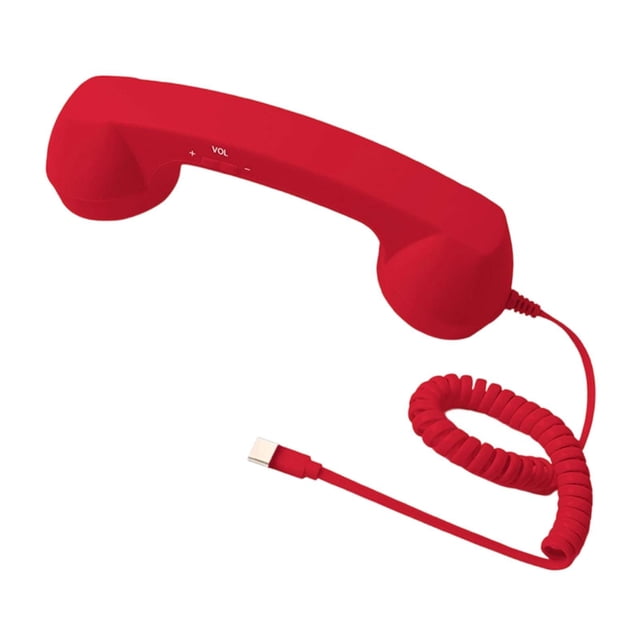 Teléfono retro vintage con micrófono y altavoz para llamadas móviles. rojo