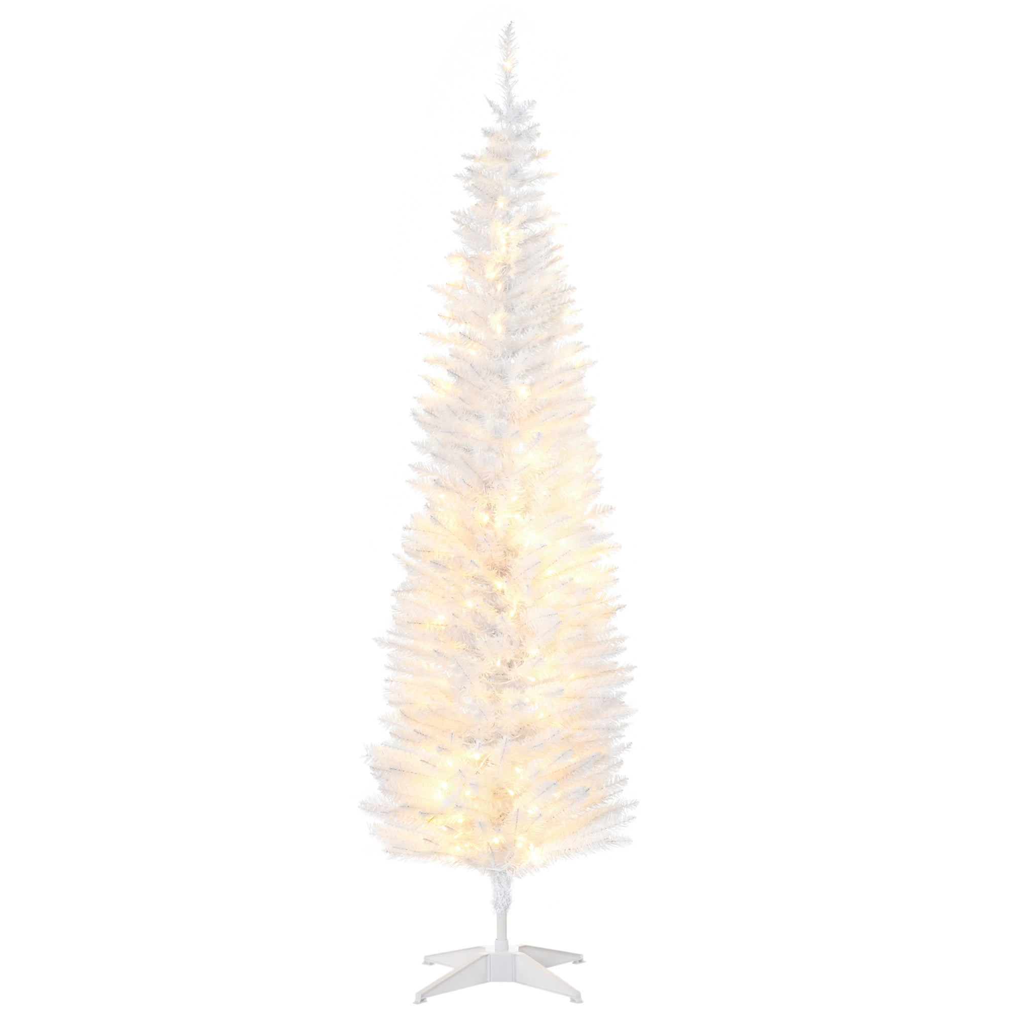 6FT White Slim Pencil Artificial Christmas Tree, 390 Tips 200 Warm White LEDs, Section Design, Flame Retardant Sturdy Base, Indoor Holiday Decor