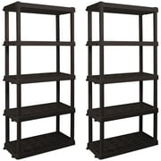 Hyper Tough Plastic Shelves Garage Shelving Unit for Basement and Home Use 5-Tier 74"H x 18'D x 36"W 2-Pack Black-750 lbs Capacity