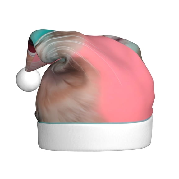 Fuzoiu Cool Cat Pink Sunglasses Print Santa Hat Christmas Hat for Adults,Santa Hats with Pompom, Unisex Xmas Holiday Hat for Christmas New Year Festive Party Supplies