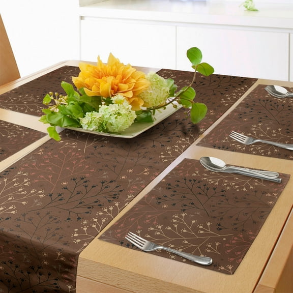 Ambesonne Cinnamon Table Runner & Placemats, Autumn Dots Earth Tones, Placemat 4 pcs Runner 12"x72", Pale Redwood Multicolor