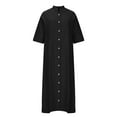 thumbnail image 5 of Lmnyox Cotton Linen Shirt Dress for Women Short Sleeve V Neck Button Down Dress Summer Loose Casual Dress, 5 of 5