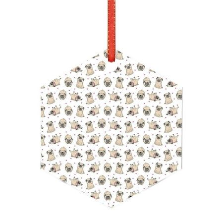 Giroia Pugs for Acrylic Christmas Pendant for Christmas Tree Winter Holiday Xmas Gift for Women Men Hanging Ornament 3"-Hexagon