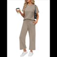 thumbnail image 1 of Traje de Dos Piezas para Mujer, para Viajes y Vacaciones, con Corta y Pantalones Anchos, Informal Caqui S, 1 of 6