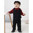 thumbnail image 5 of CARETOO Baby Boy Suit Outfits 3pcs Infant Tuxedo Long Sleeve Gentleman Jumpsuit Vest Coat Beret Hat, 5 of 9