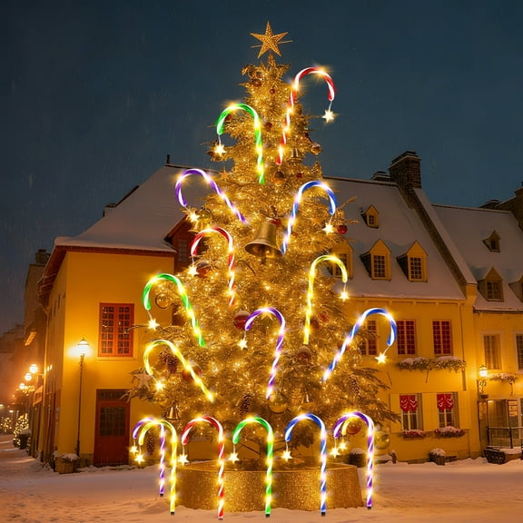 10 Pack 21in Solar Candy Cane Lights, Outdoor Christmas Pathway Decor with Remote Control, Multi-Color Waterproof LED Walkway & Driveway Decorations for Yard