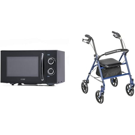 

STDSTD CHMH900B6C 0.9 Cubic Foot Countertop Microwave Compact Rotary Control Black & Drive Medical 10257BL-1 4-Wheel Rollator Walker With Seat & Removable Back Support Blue
