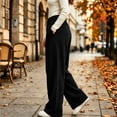 thumbnail image 3 of Wide Leg Sweatpants for Women Drawstring Lounge Pants Straight Leg Sweat Pants with Side Pockets and Front Seam Detail, Black, L, 3 of 5