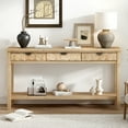 thumbnail image 2 of MODERNLUXE 60" Long Console Table,Narrow Sofa Table Behind Couch with 3 Drawers,Open Storage Shelf and Honeycomb Design for Entryway, Living Room,Foyer,Natural, 2 of 8
