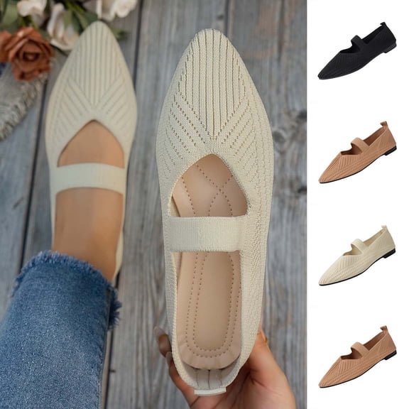 Hinvhai Women’s Ballet Flat Flats Shoes Comfortable Mesh Pointed Toe Flat Bottom Shallow Mouth Slip on Dress Shoes Brown 9.5(43)