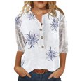 thumbnail image 1 of Mujeres Casual Cuello en V Botón Hallow Out 3/4 Manga Camisas Túnica Floral Impreso Pullover Tops Fridja  fjkfkj3968, 1 of 9