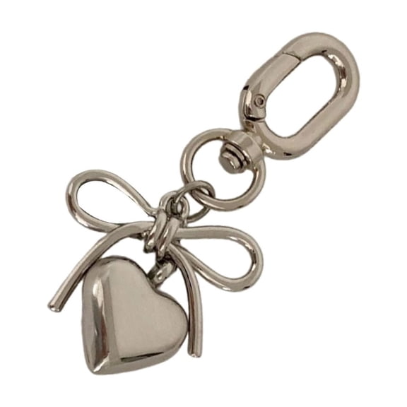 Metal Heart Bowknot Keychain Ornament Backpack Phone Case Charm for Girls Women