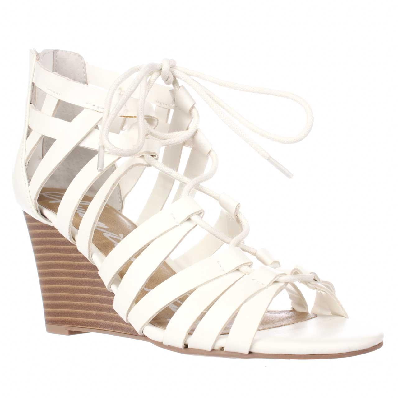 Womens AR35 Kyle Lace Up Wedge Gladiator Sandals - White - Walmart.com