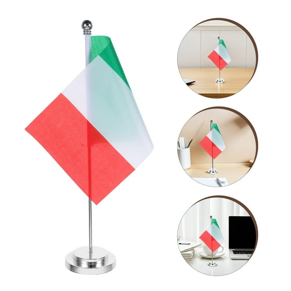 Hemoton Italy National Tabletop Flag Compact Table Decor With Stand Italian Rectangular Table Supplies Polyester Banner Decoration With National Flag Design