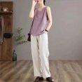 thumbnail image 4 of DuoJiaJ Women's Solid Cotton Linen Plus Size Loose Tank Top Sleeveless Summer Casual Inner Or Outerwear Tee Shirt Cotton Tank Tops For Women Purple XL, 4 of 5