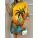thumbnail image 2 of Vestido Estampado De Árboles De Coco, Vestido De Manga 3/4 Con Cuello Redondo De Vacaciones, Ropa De Mujer, 2 of 4