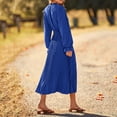 thumbnail image 4 of WTOBBY Women's Summer Fashion Loose V-Neck Long Sleeve Tie Solid Color Dress Breathable Casual Outfit with Adjustable Waist for Warm Weather Versatile Style for All Occasions,Royal Blue 2XL, 4 of 4