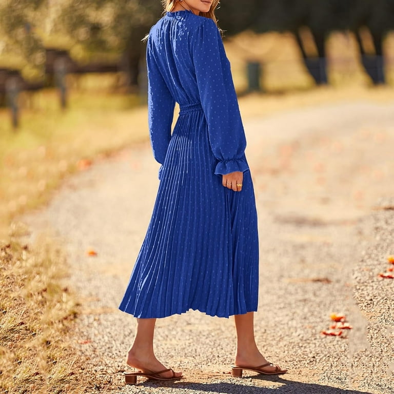 Elegant Dresses for Women 2025 Autumn Winter Casual Solid Color V Neck Lace  Up Pleated Maxi Dress Woman Gown Tight Fitting Dress Date Night Birthday Dress  Royal Blue 2XL - Walmart.com