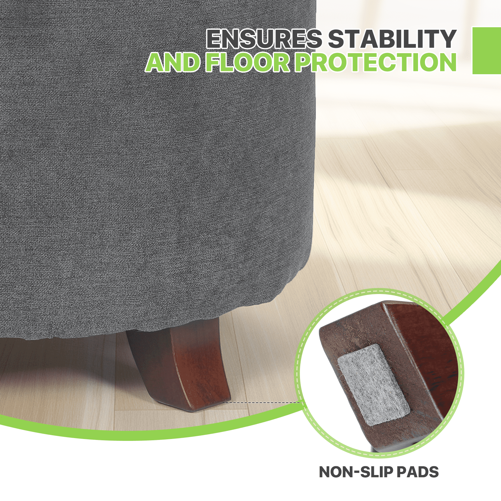 Magshion Storage Ottoman with Padded Seat, Modern Cotton-linen Footrest, Round Seat stool for Living Room Bedroom , Dark Gray