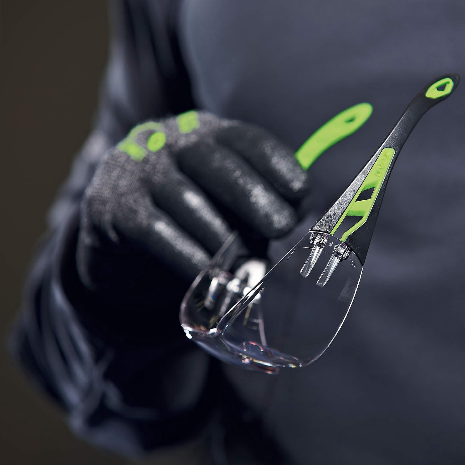 Uvex Pheos Safety Glasses - Anti-Fog and Scratch and Chemical Resistant black lime