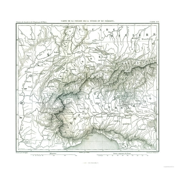 Historic Map - Swabia Germany Piedmont Italy - Thiers 1866 - 25.08 x 23 - Vintage Wall Art