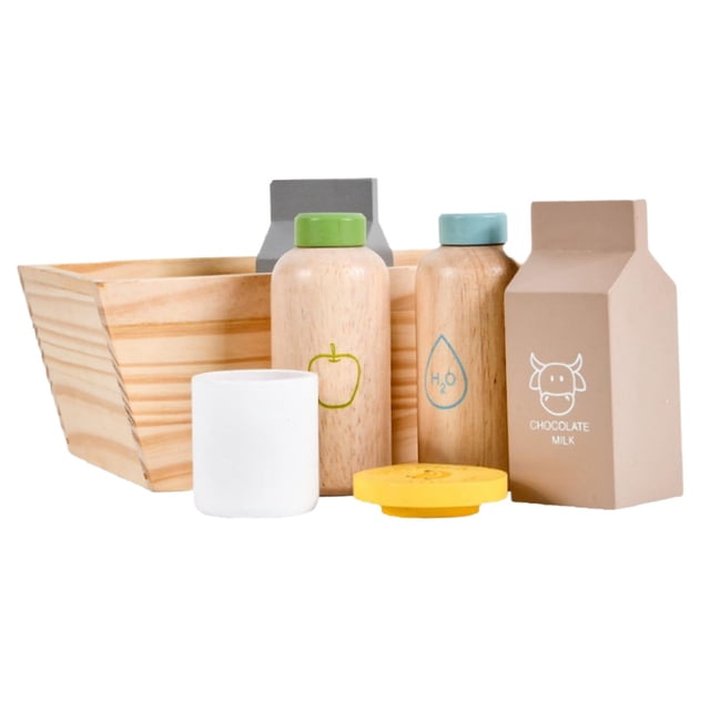 Lipstore Wood Box Breakfast Set Kitchen Seasoning Pepper Bottle Playset Simulation Drinks A