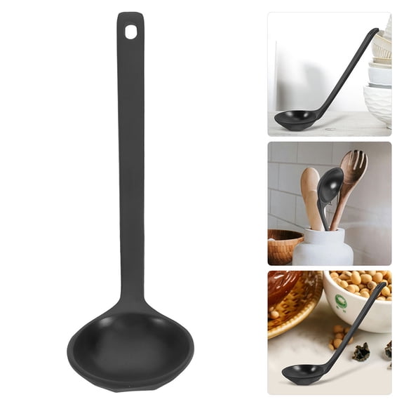 RENACLIPY Black Plastic Small Ladle with Handle for Kitchen Use, Ideal for Soups, Sauces, and Cooking