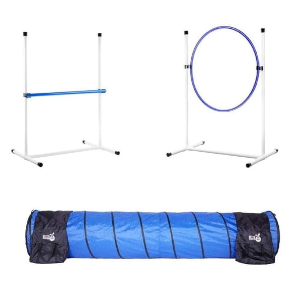 3 Piece Dog Agility Equipment Set | Agility Jump | Tire Jump | 10’ Tunnel with Sandbags