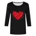 thumbnail image 5 of EchfiProm Shirts for Women Love Heart T-Shirt Valentine 3/4 Sleeve Valentines Day Black Cute Ladies Top Casual, 5 of 5