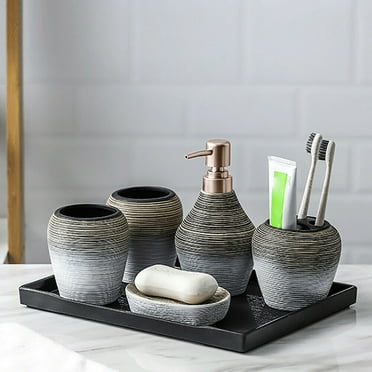 6Pcs Vintage Ceramic Bathroom Accessories Set Lotion Dispenser Holder for Home Hotel