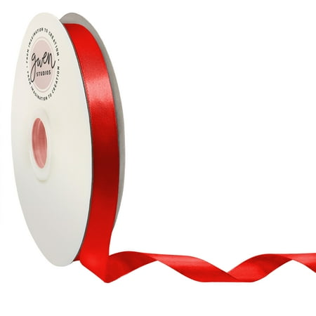 UPC: 0810056347000 | Red Double Faced Satin Ribbon for Crafts  5/8  x 100 Yards by Gwen Studios