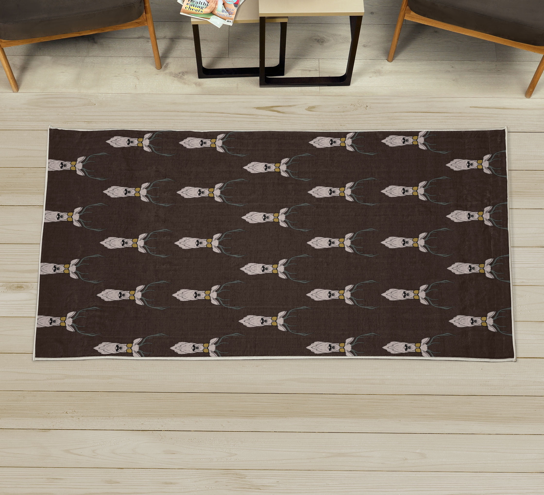 Deer Decorative Rug, Hipster Inspired Antlers Glasses Mustaches Funny ...