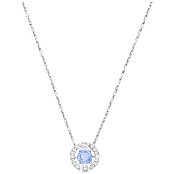 Swarovski Sparkling Dance Round Necklace - Blue - Rhodium Plated -