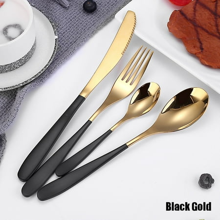 

Journey 4Pcs/set Stainless Steel Utensils Cutter Forks Spoons Set High Polished Durable for Home Restaurant(Black Gold)