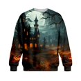 thumbnail image 2 of Men's Halloween Sweatshirt Haunted House Pullover Long Sleeve Scary Ghost Pumpkin Shirt Casual Spooky Graphic Top Navy 4XL, 2 of 6