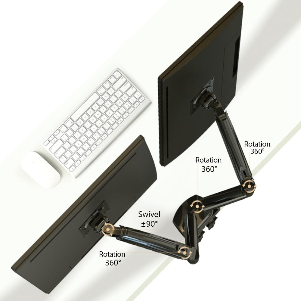 REHISK Ergonomic Dual Monitor Mount for Maximum 32" Screen