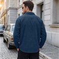 thumbnail image 3 of Vxararl Men Corduroy Trucker Style Shirt Jacket, Long‑Sleeve Button‑Up Vintage Corduroy Shirt Shacket, Casual Overshirt with Dual Chest Pockets for Everyday Daily Wear Navy XL, 3 of 4