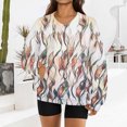 thumbnail image 2 of Women's Fashion Retro Floral Print Long-Sleeve V-Neck Sweatshirt with Dyed Effect Pattern, Unique Artistic Top for Women's Fashion Statement,Beige,L, 2 of 7