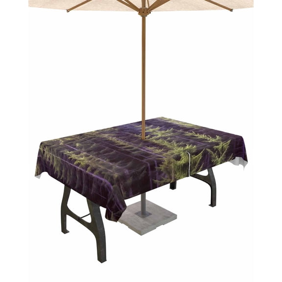 Fsddascl Teal Purple Forest Outdoor Tablecloth - 60x120 Inch Rectangle Dining Table Cover, Pine Tree Summer Botanical Modern Art Waterproof Outdoor Table Cloth with Umbrella Hole & Zipper for Patio